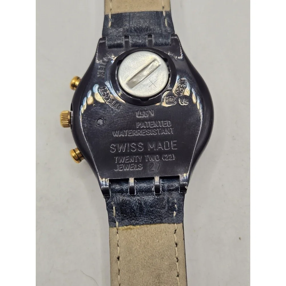 Swatch Timeless Zone 1991 Vintage Chronograph Quartz Leather Strap Watch. Box.